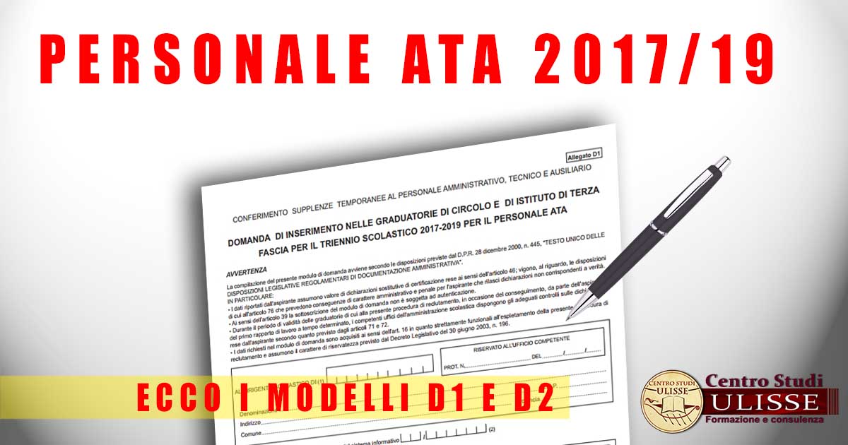 Modelli D1 E D2 Per Domande Ata Della Terza Fascia